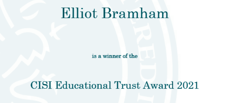 Elliot Bramham Winning an Educational Trust Award 2021