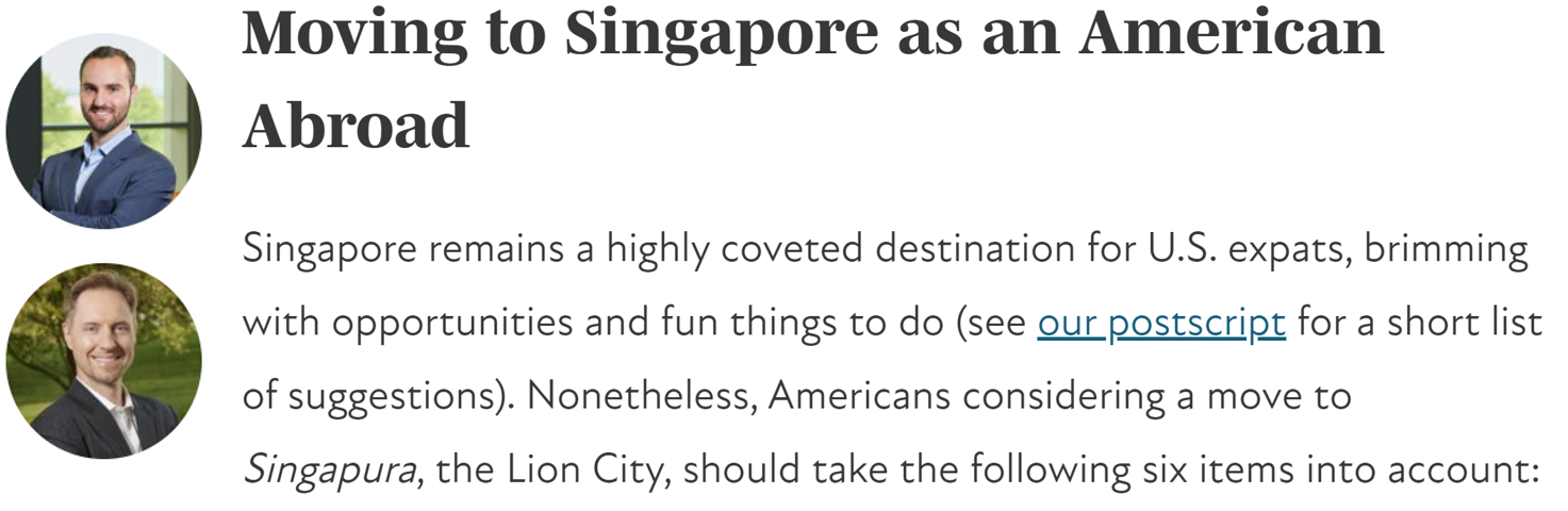 Elliot Bramham Article on US Citizens In Singapore
